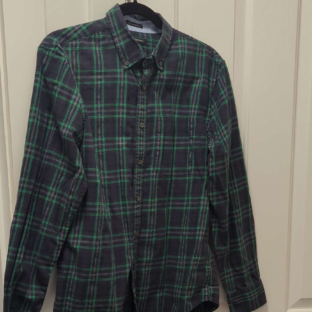 Banana Republic Black and Green Plaid Shirt